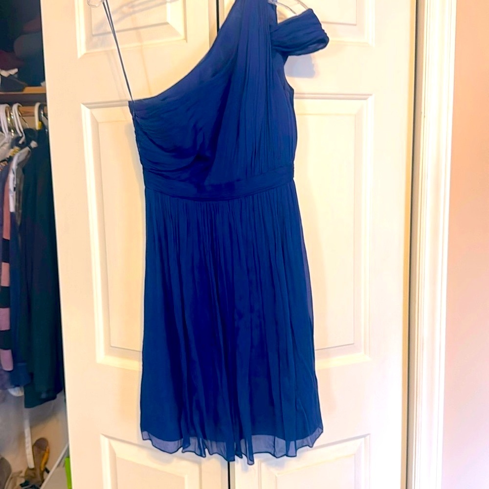 J CREW 100% Silk One Shoulder Dress in Navy